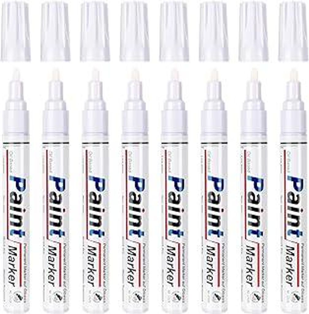 Permanent Marker Wasserfester Stift, 8 Weiß Wasserfeste Paint Marker Schnell Trocknender Wasserfeste Permanentmarker zum Steine Bemalen für Karto...