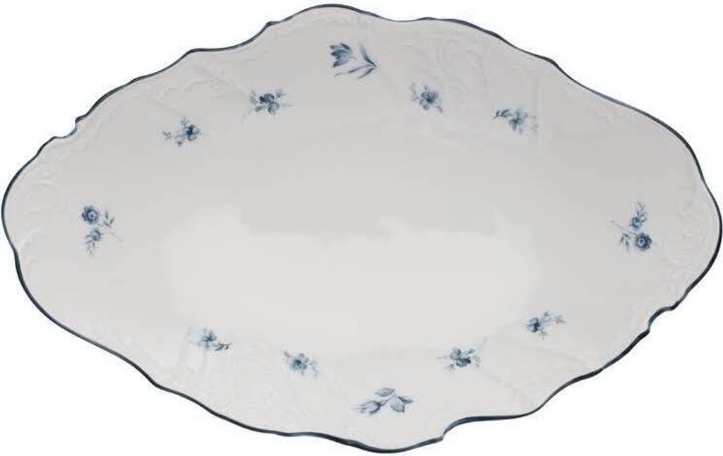 Thun 1794 Brotkorb, 34 cm, tschechisches Porzellan, Bernadotte, blaue Rosetten, Thun