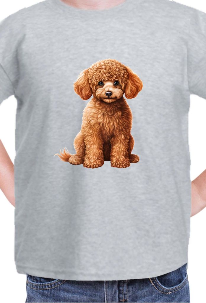 Kinder T-Shirt Dogs Breeds Poodle Dog Breed 006, 3-4 Jahr - 104 / Grau