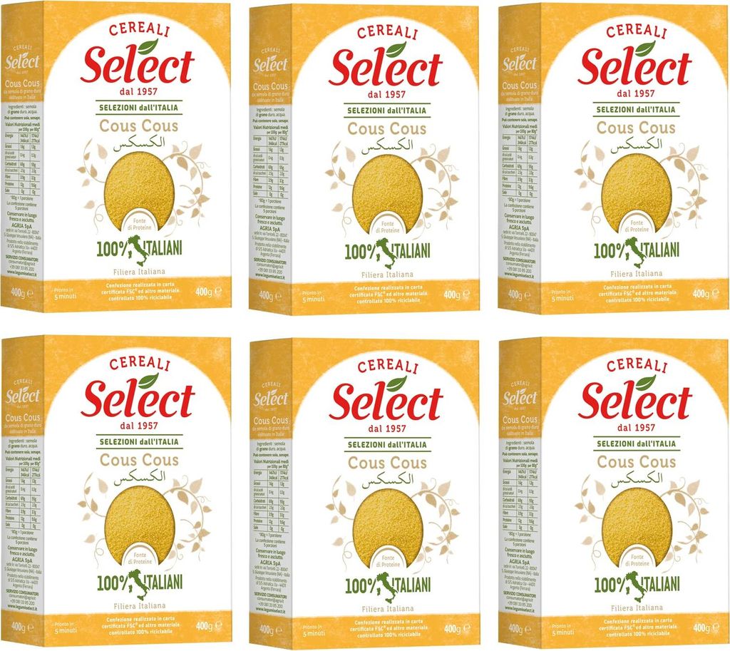 6x Select Cous Cous 100% italienischer Hartweizengrieß in 5 Minuten Fertig 400g Packung