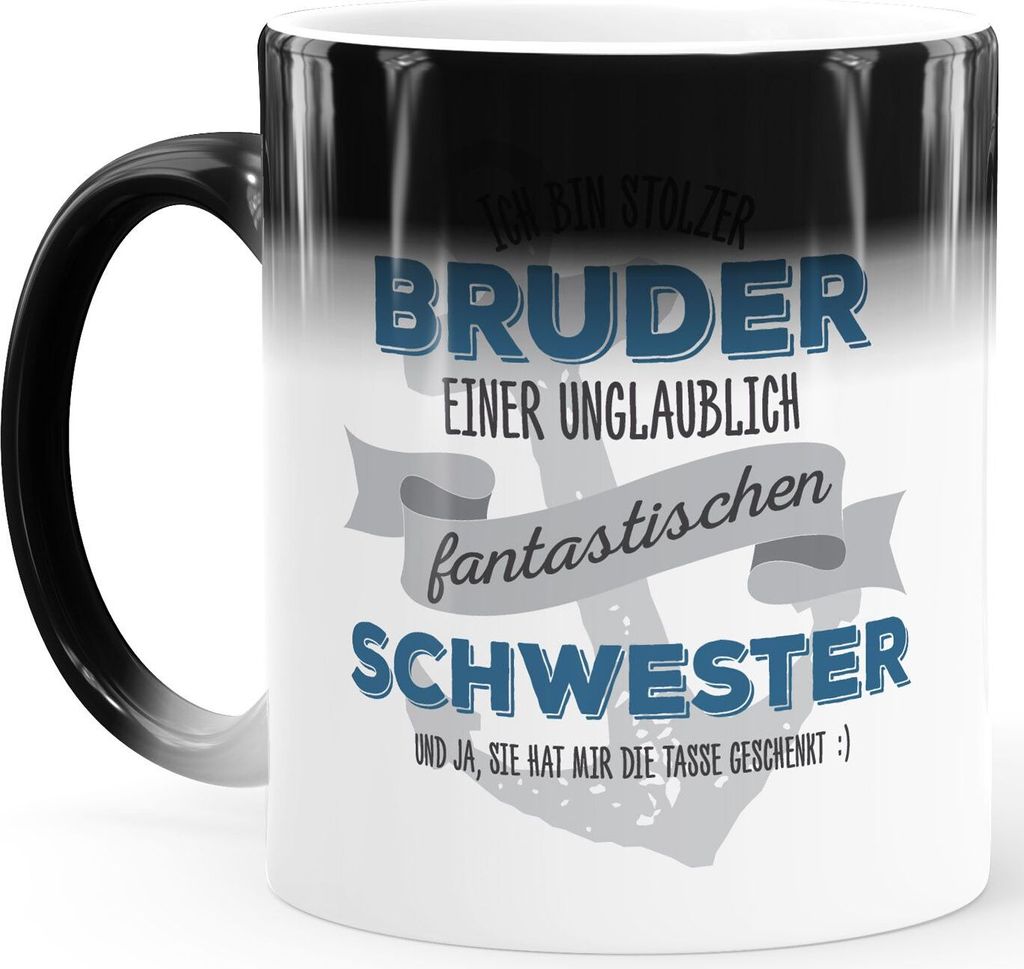 Zaubertasse Farbwechsel Tasse stolzer Chef Papa Lehrer Bruder Opa Geschenk Bürotasse MoonWorks Bruder weiß Magic-Tasse