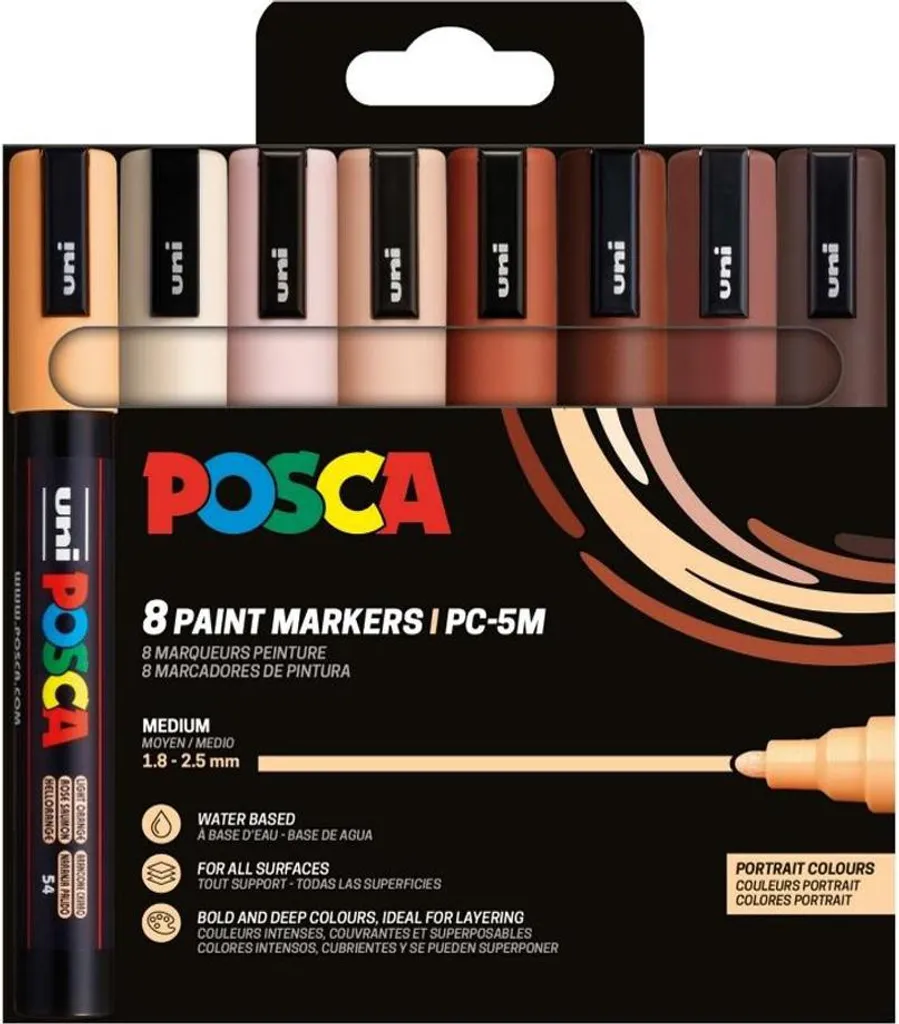Posca PC-5M marqueurs à pointe moyenne 1.8-2.5mm set de 8 tons portrait