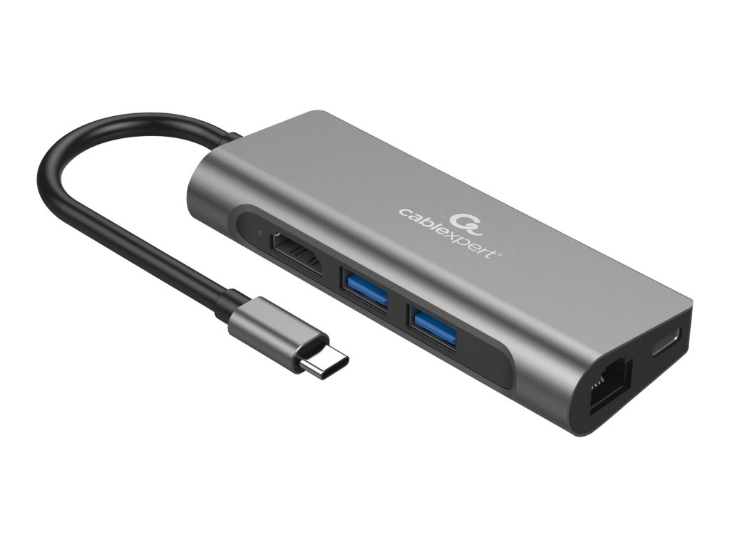 Gembird a-cm-combo5-01 usb type-c 5-in-1 multi-port adapter (hub + hdmi + pd + card reader + lan)