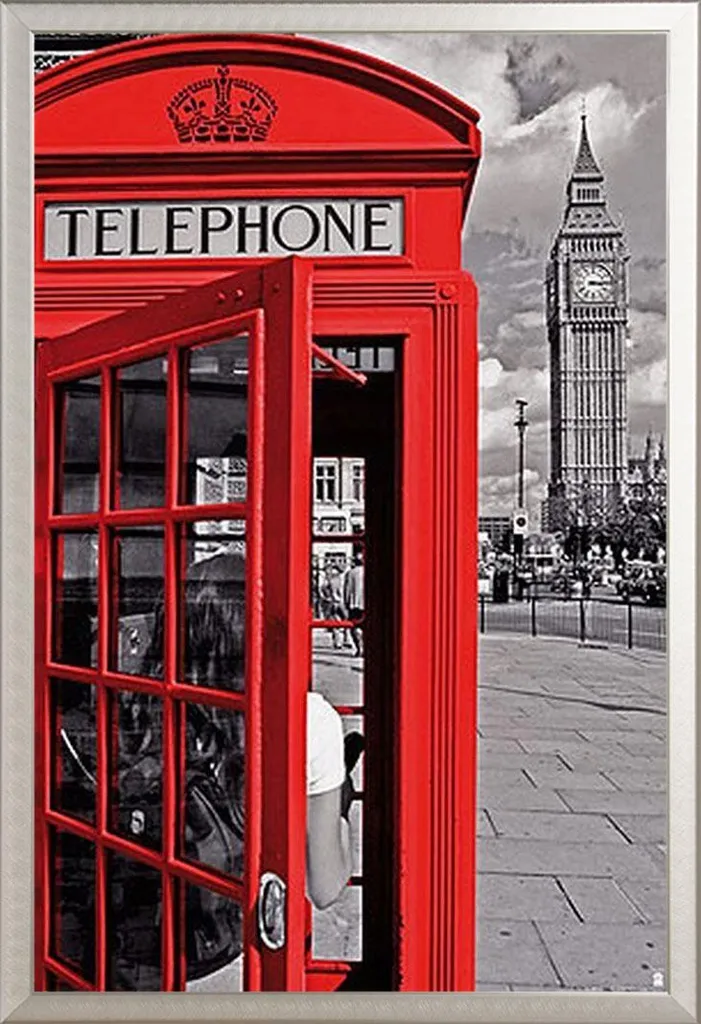 Poster Viaggio Londra Cabina Rossa - Cornice Argento Shinsuke Maxi