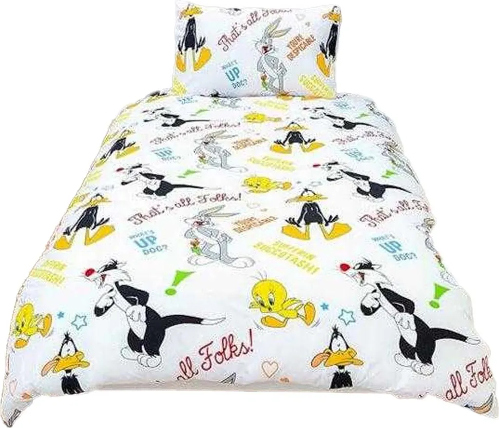 Looney Tunes Parure de Lit Réversible TC169 Bleu Blanc Jaune Lit Simple