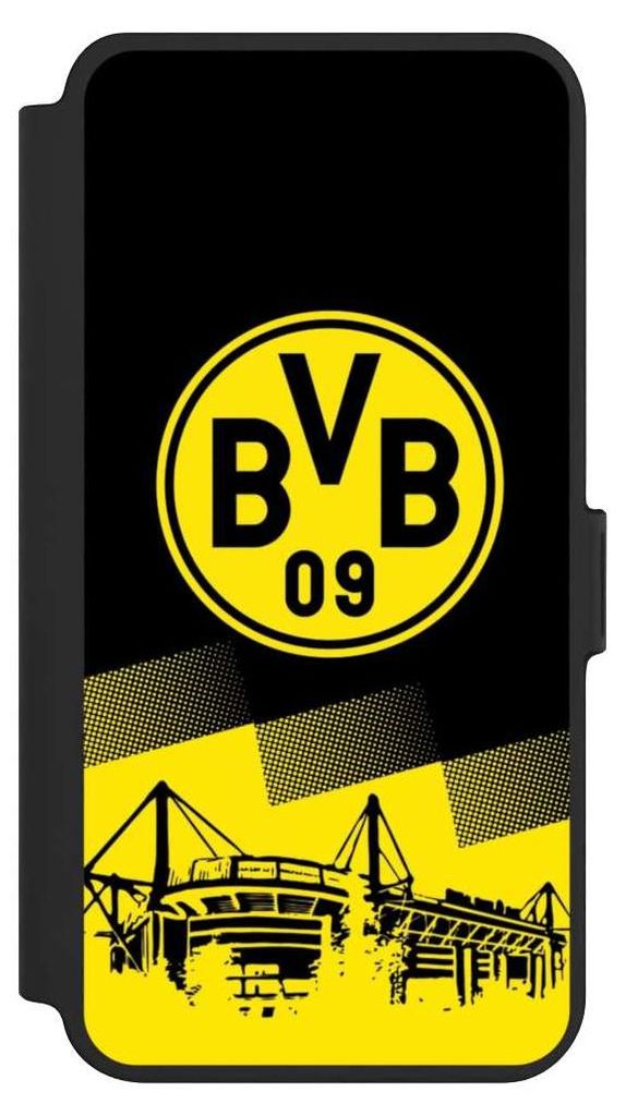 NIVOCASE Klapphülle für Samsung Galaxy S25+ Handyhülle aus Kunst Leder NIVOflip schwarz BVB Borussia Dortmund Stadion