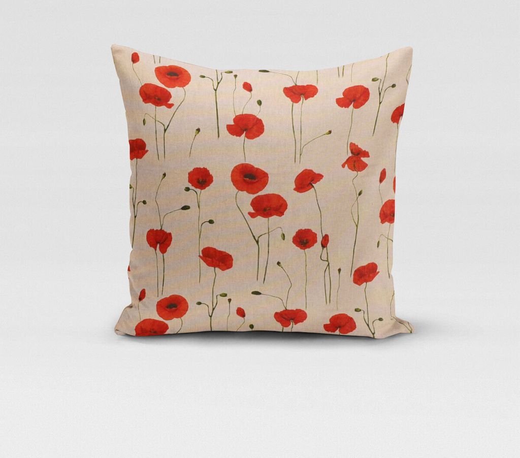 SCHÖNER LEBEN. Kissenhülle Poppy Field Mohnblumen natur rot Größe 60x60cm (HxB) 60x60cm (HxB) Größe