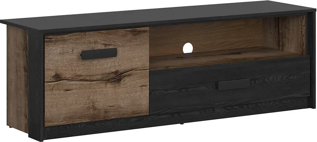 Banc TV Design Kassel 150 cm en Chêne Monastère avec Rangement Multimédia