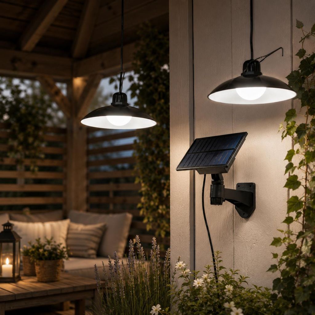 LUMILED 2 Flammig Solar Hängelampe mit Fernbedienung, Solarlampe für Außen Hängend, Solar Lampe Deckenleuchte Outdoor, 2x LED Neutralweiß 4000...