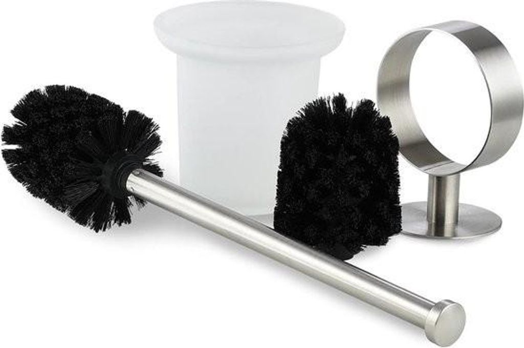 Wandmontierter WC-Bürstenhalter mit Ersatzbürste – Edelstahl und Glas – Wandmontierte WC-Bürste mit Halter und Toilettenpapierrolle