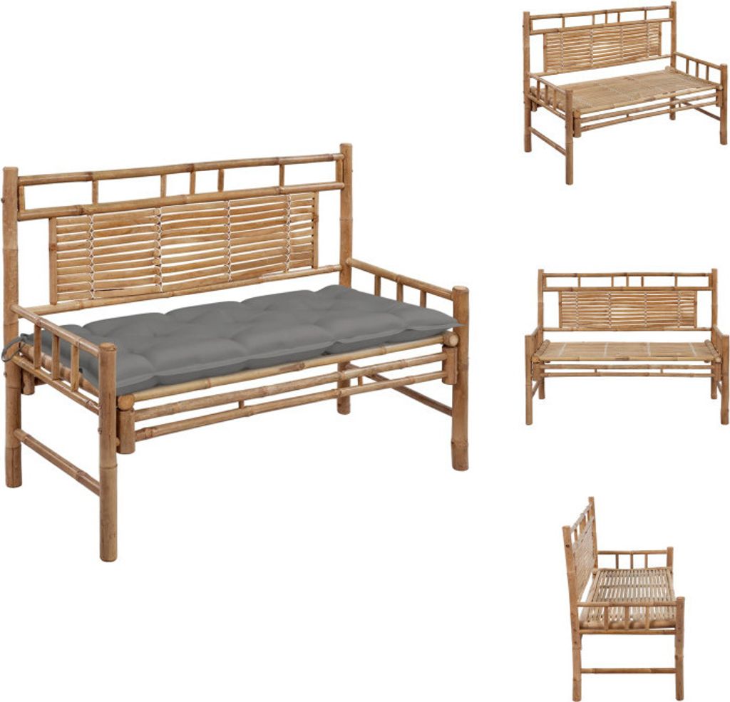 vidaXL Gartenbank mit Auflage 120 cm Bambus - Gartenbänke