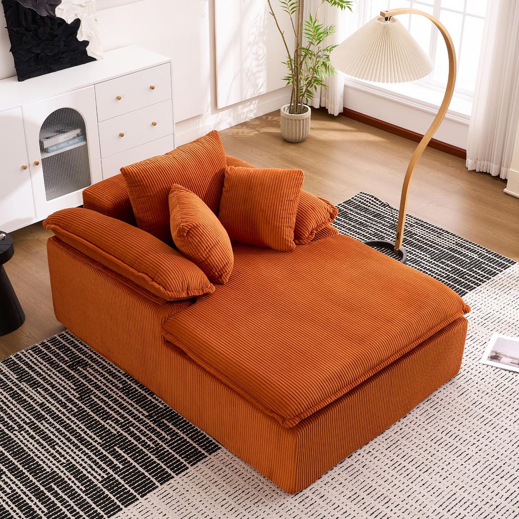 MODFU Hohes Schlafsofa Liegesofa aus Schaumstoff, Tagesbett Lese-Liegesofa keine Montage,Loungesofa mit breiten Armlehnen,Orange