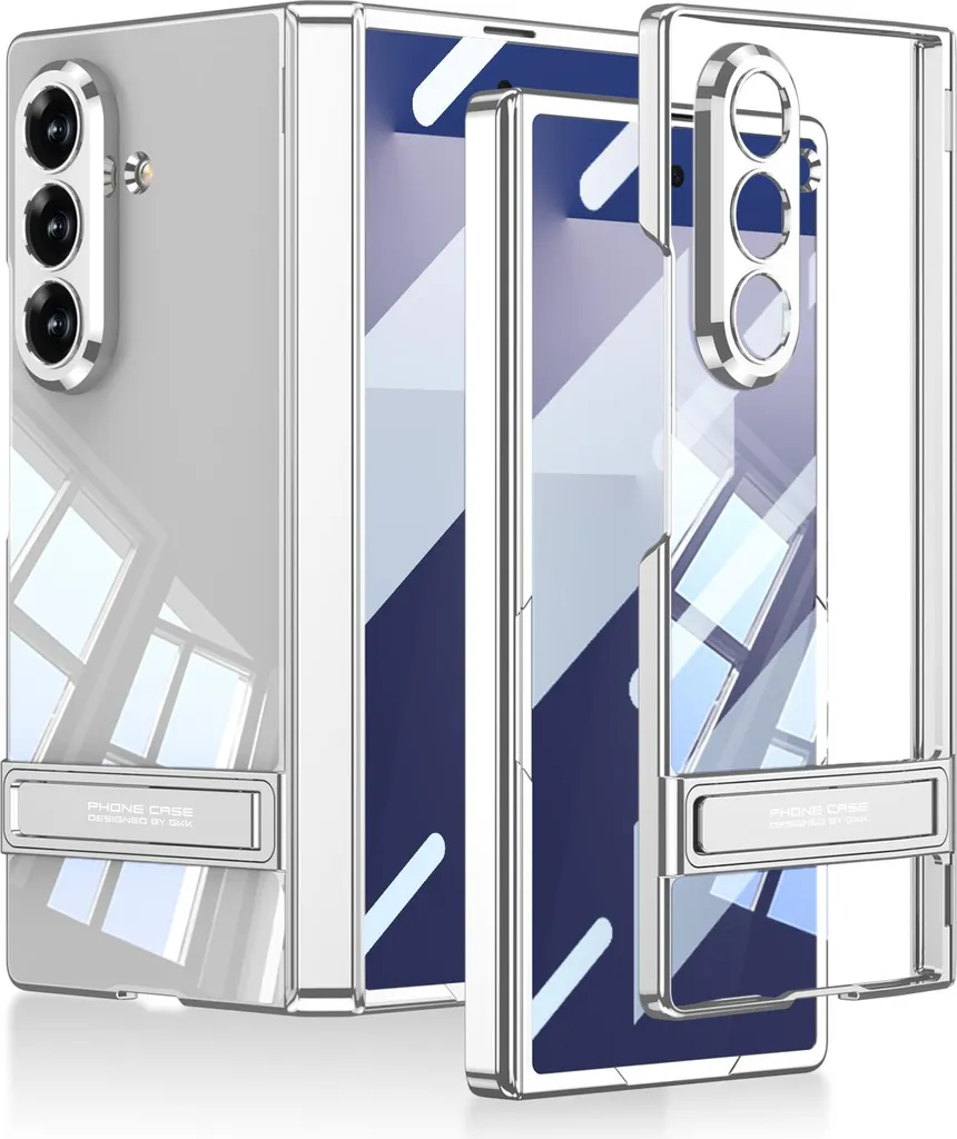 Custodia per Samsung Galaxy Z Fold 7, protezione a cerniera magnetica, custodia rigida trasparente zincata con protezione dello schermo e supporto Argento