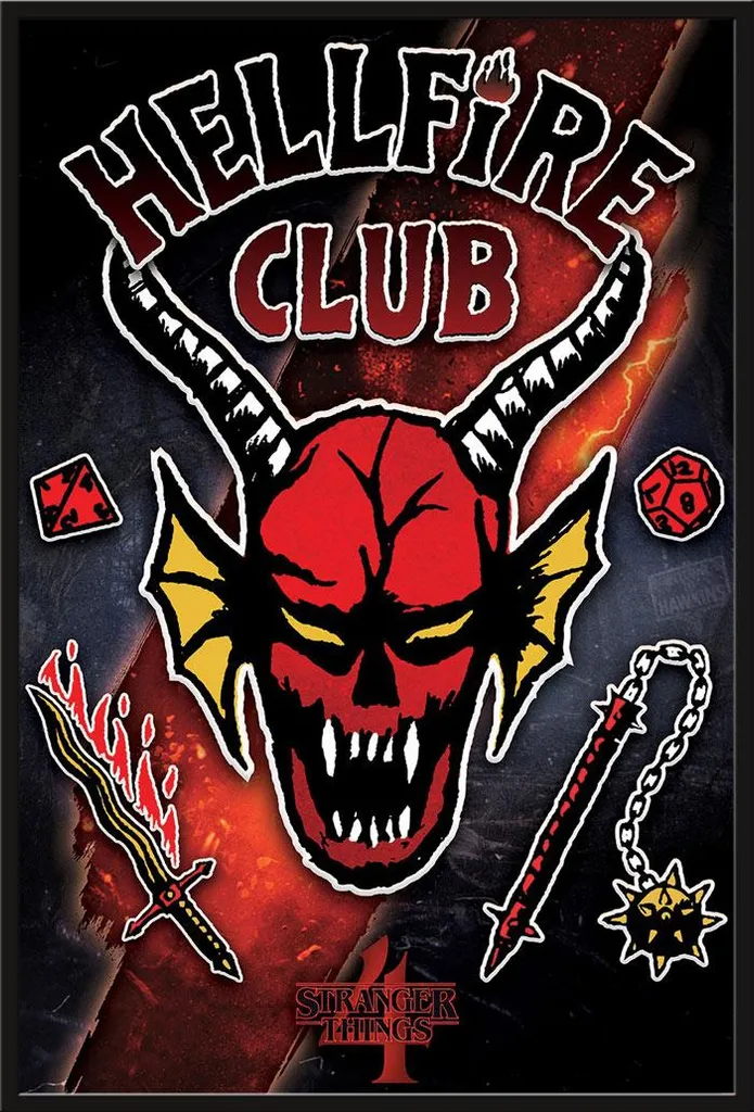 Affiche Stranger Things Hellfire Club Vitre Acrylique et Cadre Noir Shinsuke
