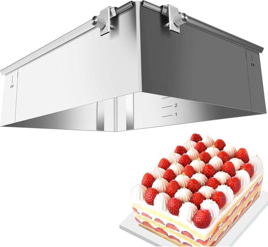 Verstellbarer Backrahmen Edelstahl Backform 8 cm eckig für Produktbild 