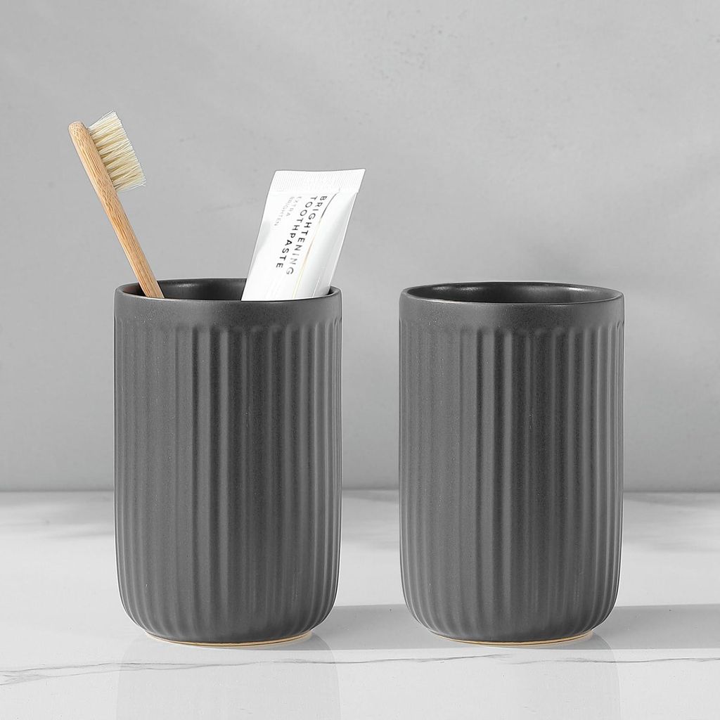 Grau Streifen Zahnputzbecher Keramik Set, Zahnbürstenhalter für Elektrische Zahnbürste Zahnbürste und Zahnpasta, Kinder Toothbrush Holder, Zahn...