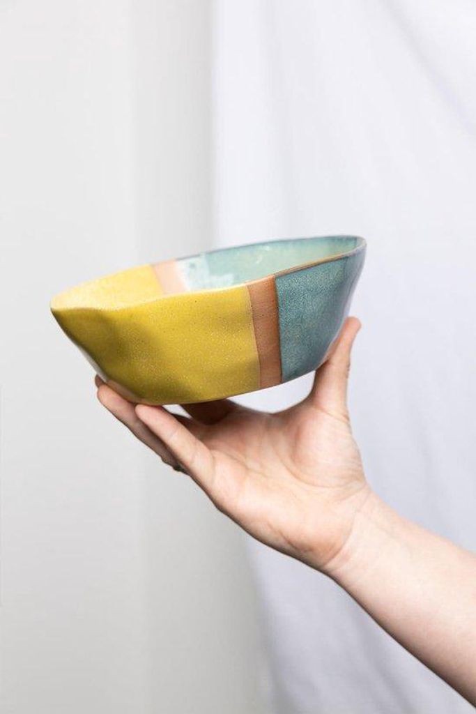 Keramiek Schale INDUSTRIAL geel groen Mueslikom Snackschaal Dipschalen Ramenbowl Ontbijtschale 20x20x7 cm