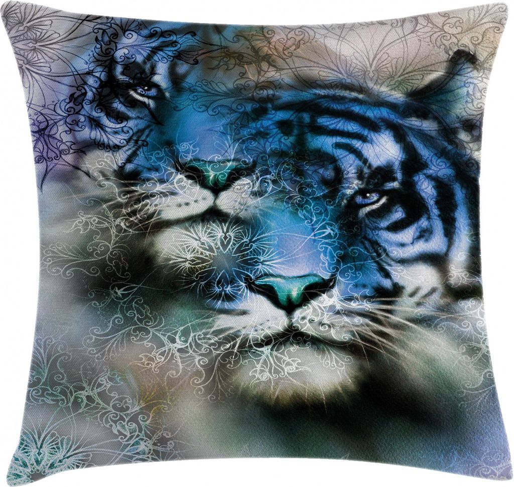 ABAKUHAUS Tier Kissenbezug, Safari Tigers, Digitaldruck Waschbar Farbfester Kopfkissenhülle Reißverschluß Beidseitiger Druck, 50 x 50 cm, Schwar...