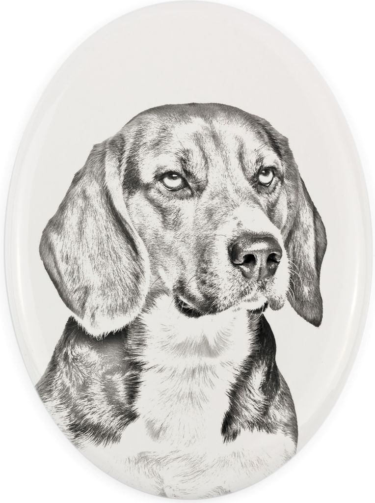 Beagle - Gedenktafel mit einem Foto eines Hundes, Grabplatte mit Druck, personalisierte ovale Platte der Marke Art-Dog
