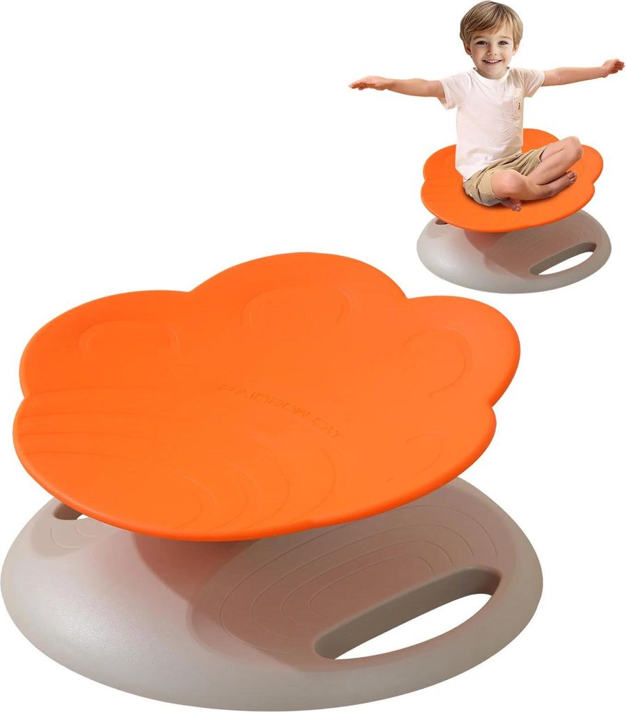 Kinder Drehstuhl - 360° rotierender Therapiesitz - Sensorischer Balancesitz 6–12 Jahre - Fördert Motorik & Gleichgewicht - Tierdesign - Orange