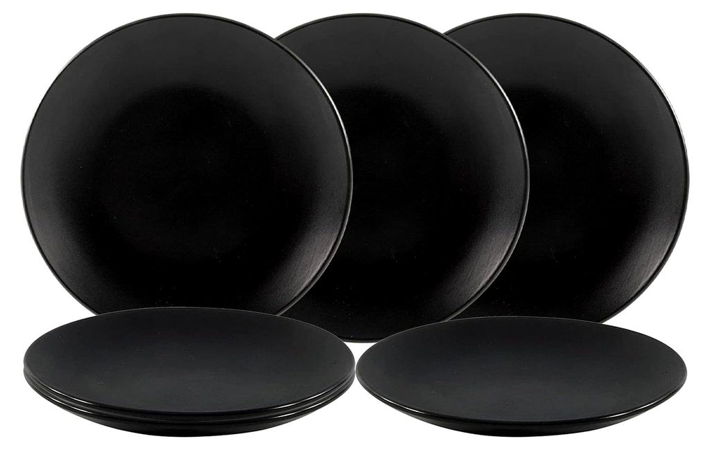 Feinkeramik Kuchenteller 21 cm schwarz matt - 6er Set - Porzellan Dessertteller klein - Vorspeisenteller Snackteller Keramikteller Tellerset Tafels...