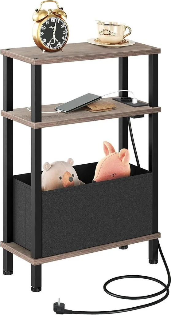 Bout de canapé fin avec prises USB intégrées et rangement 3 niveaux noir