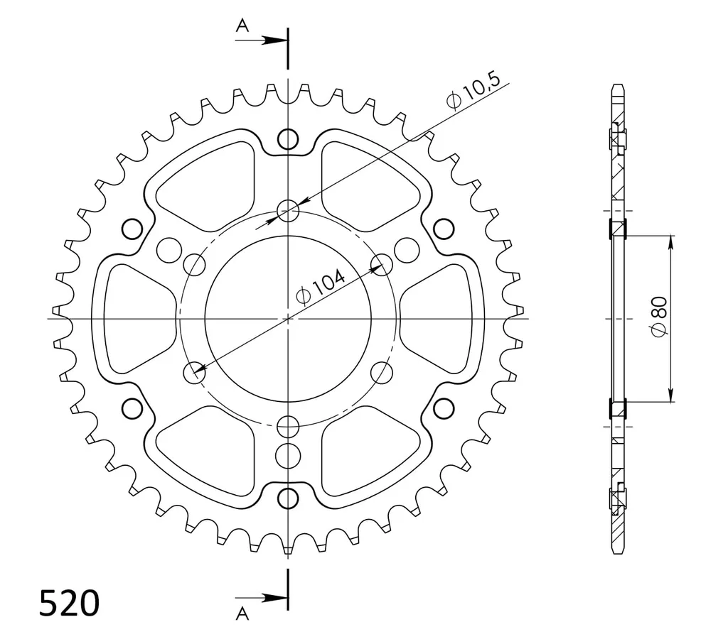 Pignon arrière moto 520 Supersprox Stealth 43 dents Noir RST-478-43