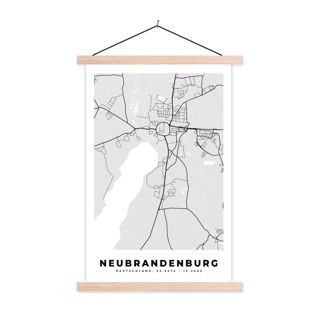 MuchoWow Textilposter Karte - Deutschland - Neubrandenburg - Stadtplan 60x90 cm mit holzfarbenen Rahmen - Textil