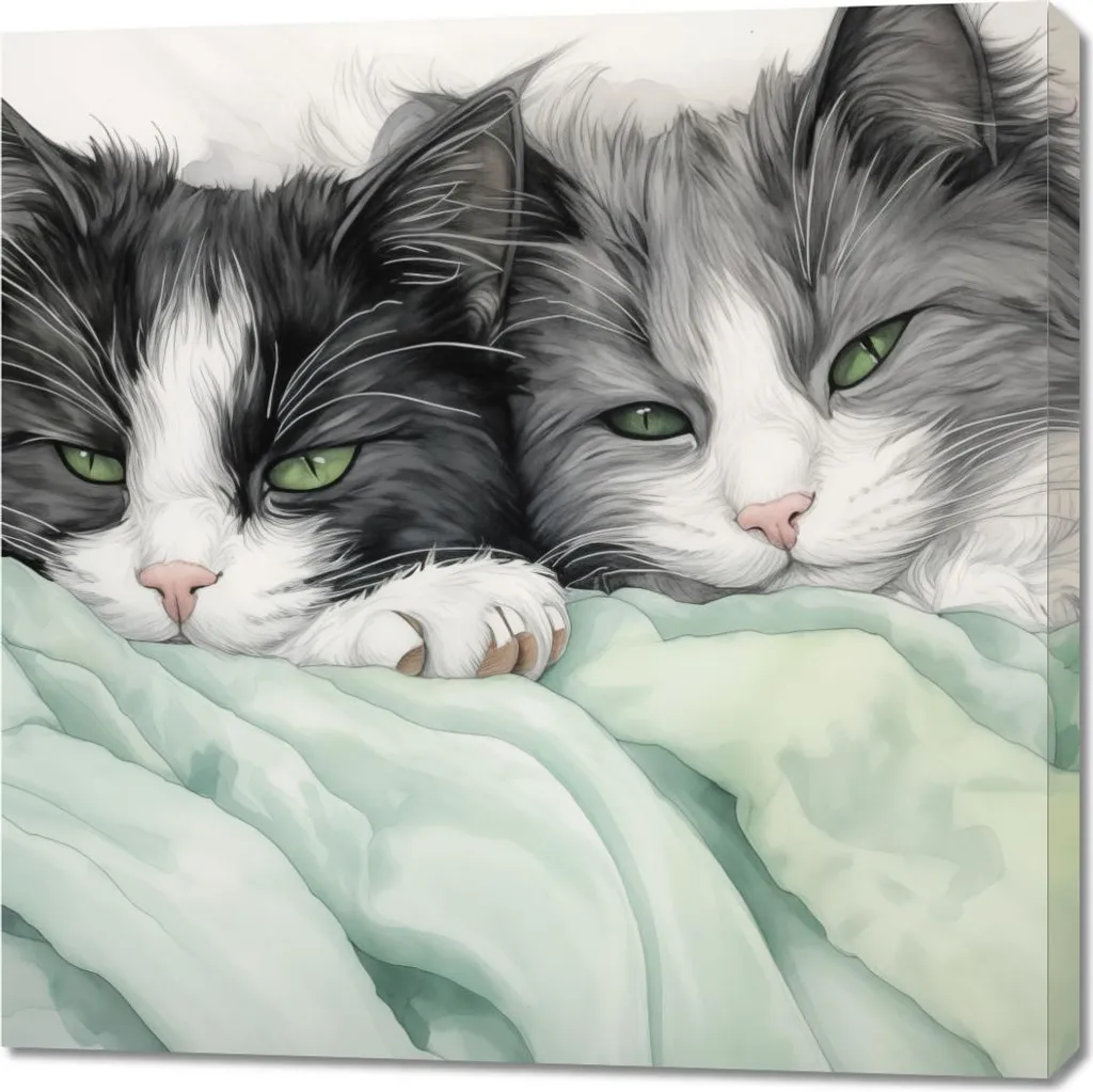 Tableau Carré Deux Chats Détendus 90x90 cm - Décoration Murale Toile