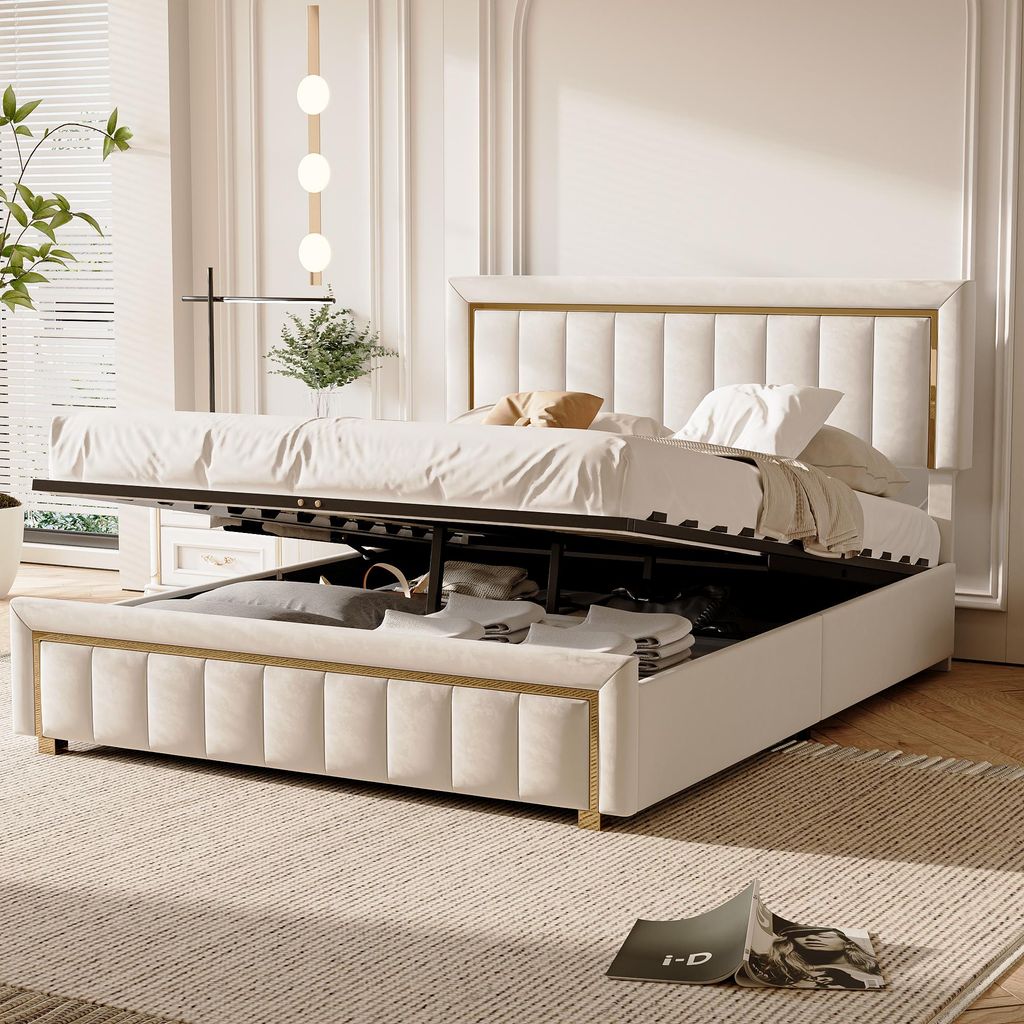 Čalúnená posteľ 160x200 cm, zamat, s hydraulickým roštom, Obrázok produktu 