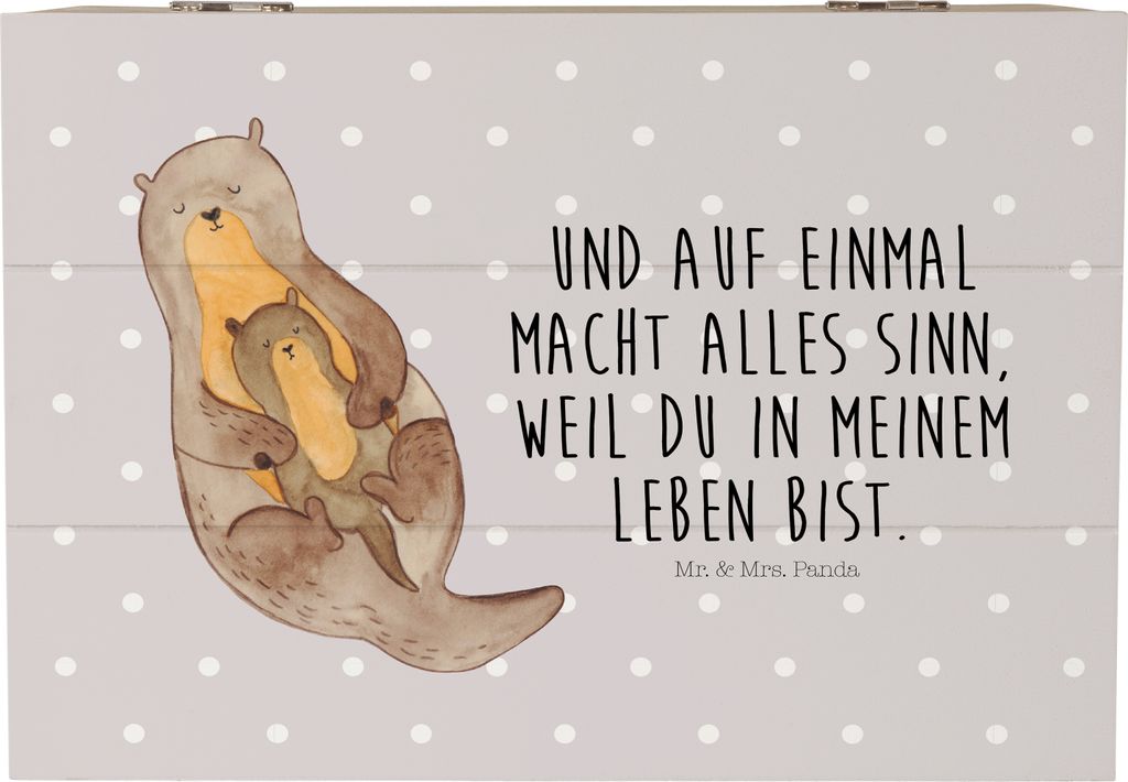 Mr. & Mrs. Panda kiste holz Otter Kind 22 x 15 cm - Grau Pastell - Geschenk, Holzbox, Familie, Mama, Box, Holzkiste, fotobox, Schatzkiste, Geschenk...
