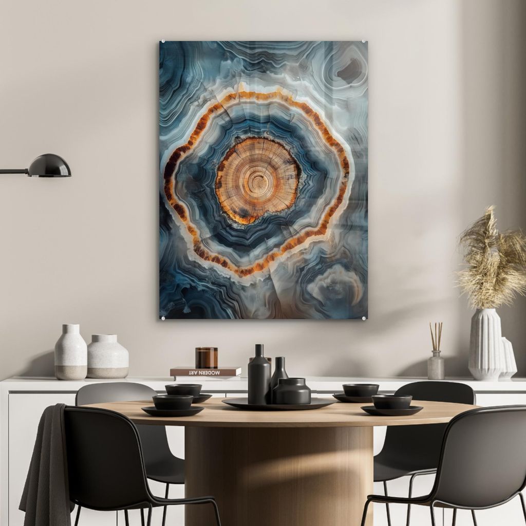 MuchoWow Glasbilder - Bilder auf Wandbild - Foto auf Glas Kreis - Ringe - Stein - Schattierungen 60x80 cm Wanddekoration aus Glas - Acrylglasbild -...