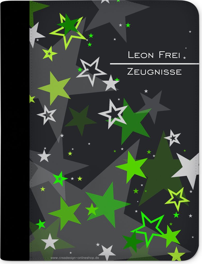 Zeugnismappe, Dokumentenmappe, Ordner A4, Sterne Grün