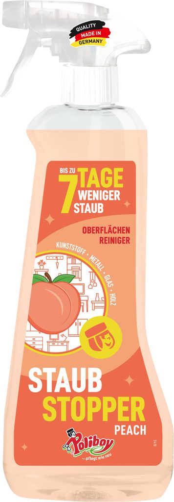 Poliboy Staubstopper Peach - Limited Edition - 500ml - für bis zu 7 Tage weniger Staub - mit verlockendem Pfirsich-Duft