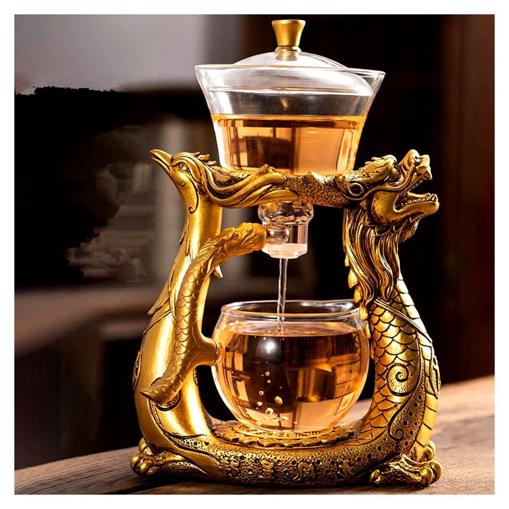 Lazy Kungfu Glas Tee-Set mit hitzebeständiger Wasserumleitung und rotierender Abdeckung, halbautomatische Glas-Teekanne