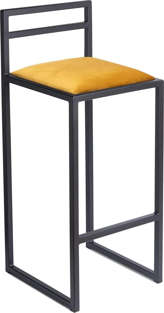 Tabouret de bar loft en métal noir avec assise rembourrée jaune 95 cm