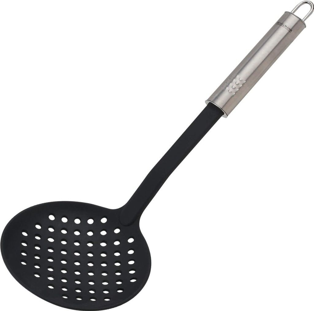 Fackelmann Abseihlöffel 33 cm OVALGRIFF, Abtropflöffel für beschichtete Pfannen und Töpfe, Küchenhelfer aus hochwertigem Edelstahl und Kunstst...