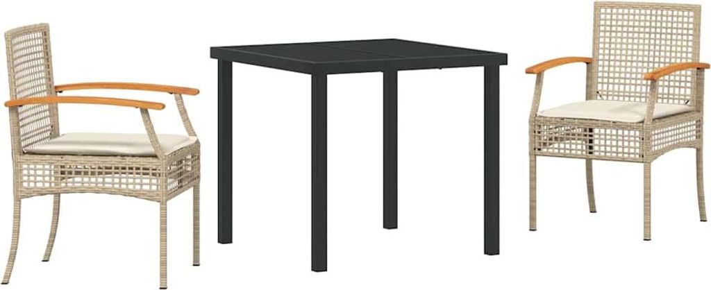 vidaXL Garten Essgruppe mit Kissen 3 pcs Beige und Schwarz Rattan
