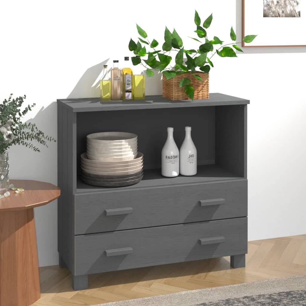 "SALE 2026"Sideboard/Kommode - elegantes Design - Buffetschrank - HAMAR Dunkelgrau 85x35x80cm Massivholz Kiefer Promotion698282 - Kommoden