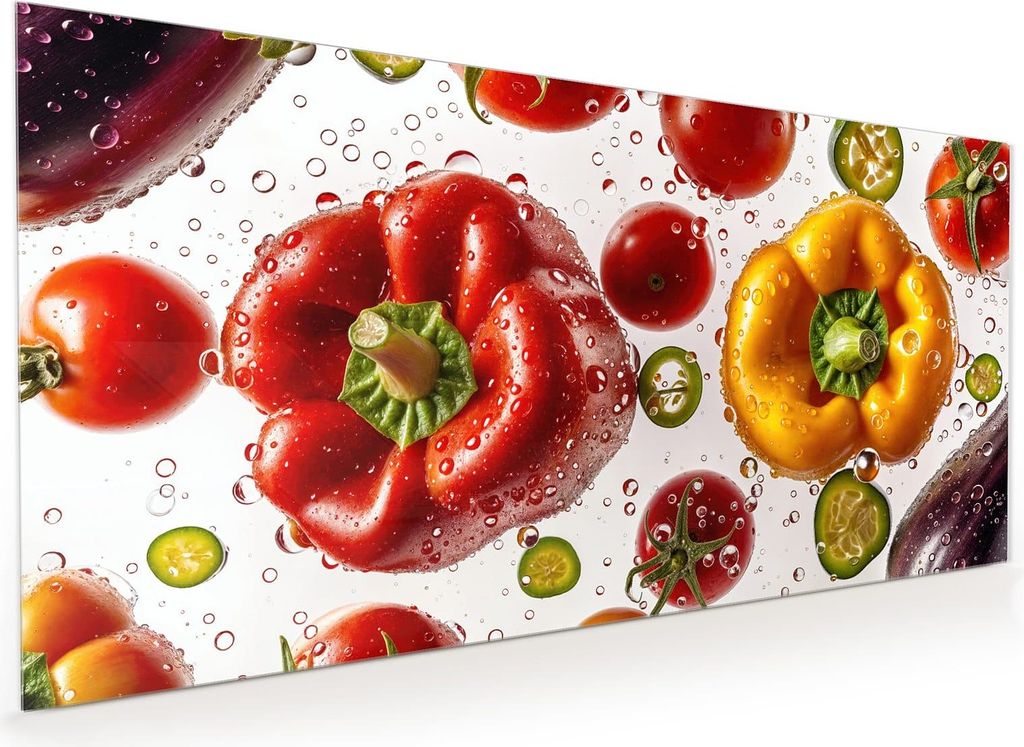 Küchenrückwand Spritzschutz Glas mit Motiv Frisches Gemüsebunt 40 x 40 cm
