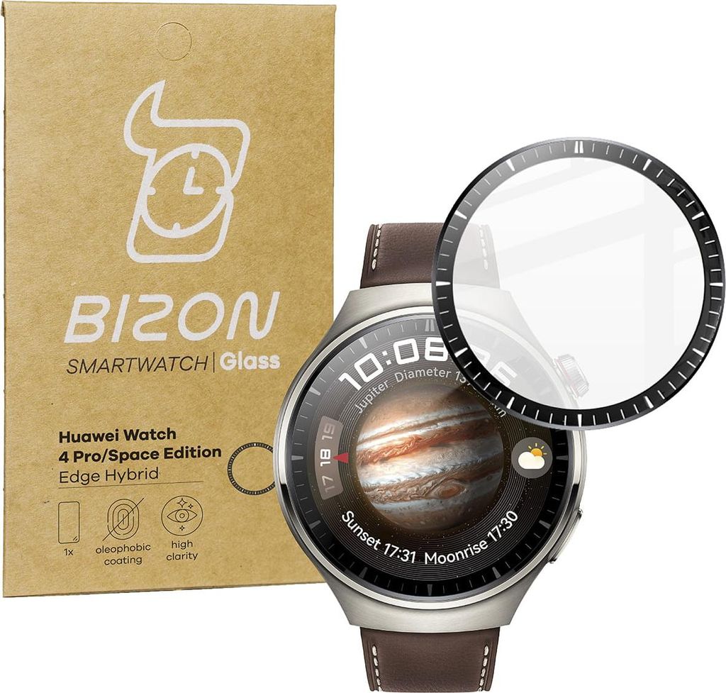 Szkło hybrydowe Bizon Glass Watch Edge Hybrid dla Huawei Watch 4 Pro / 4 Pro Space Edition, czarne