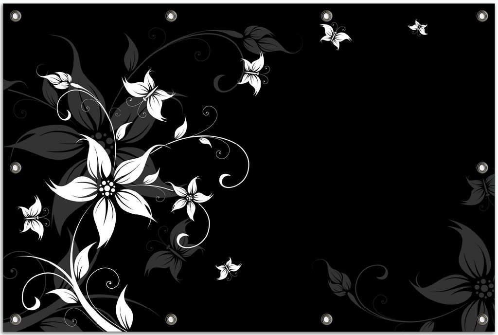 Wallario Outdoor-Poster für Garten oder Balkon, Motiv Blumenranke in Schwarz-Weiß, in ca. 80 x 120 cm