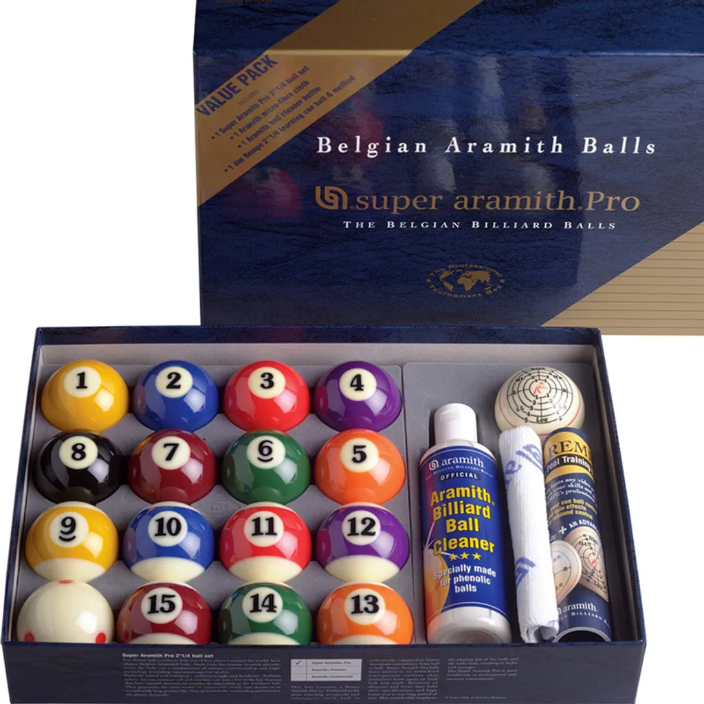 Jeu de Billard Complet Aramith Super Pro 57,2 mm pour Table de Salon