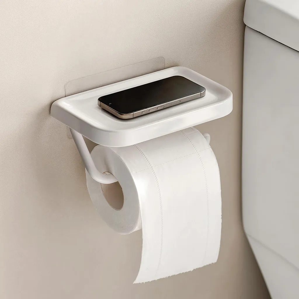 Porte-papier WC sans percer : la solution anti-chute avec tablette ABS