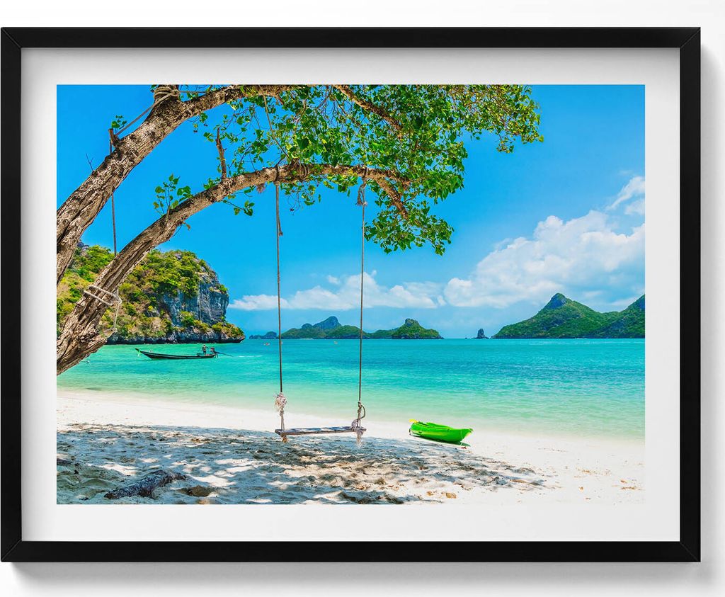 Sonnige Insel in Thailand– Wandbild mit Rahmen – Gerahmtes Bild – Wanddekoration – 80x60 cm – Schwarz Rahmen