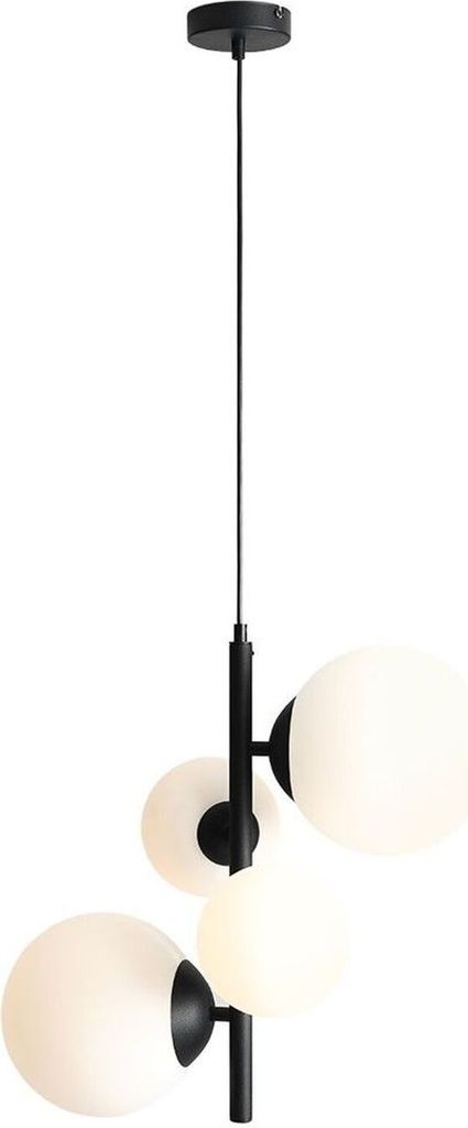 Hängeleuchte Metall Glas E14 B: 46 cm H: max. 120 cm Schwarz Weiß 2-flammig rund Kugel Schirm Modern