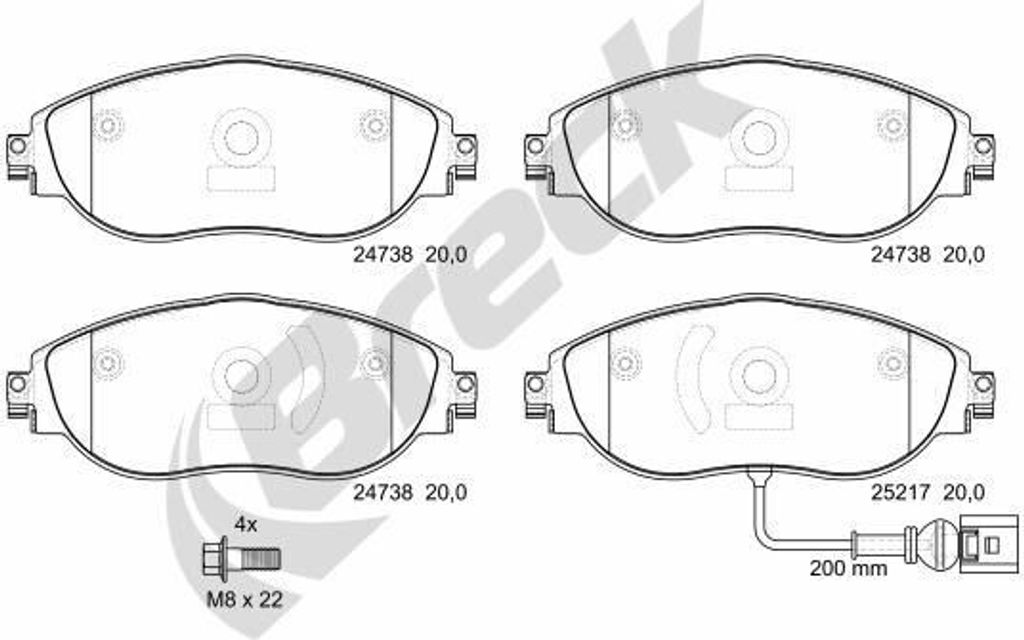BRECK Bremsbeläge Satz Vorne Bremsklötze für VW Golf VII Schrägheck (5G1, BQ1, BE1, BE2) 24738 00 551 10