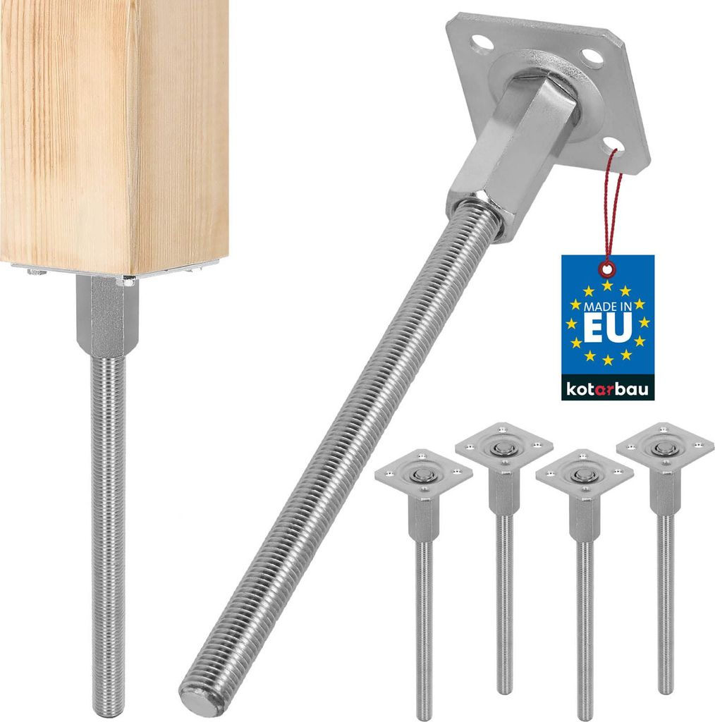 KOTARBAU 4 Stk. Pfostenträger Höhenverstellbar 80x330mm verzinkt Stahl Bodenanker Pfostenträger Pfostensockel Stabil Stützfuß Pfostenschuh V...