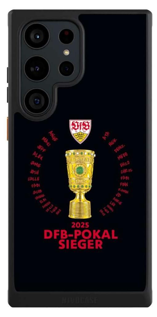 NIVOCASE Hülle für Samsung Galaxy S23 Ultra Handyhülle NIVOcore Case Schwarz Offizielles Lizenzprodukt Pokal VfB Stuttgart