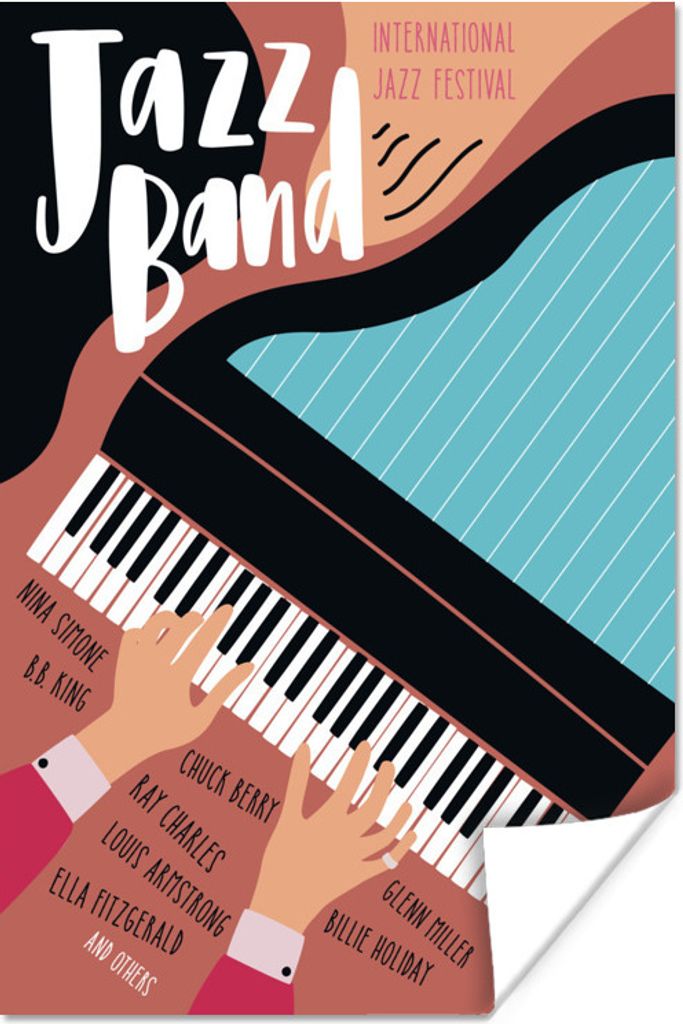 MuchoWow Poster Jazzband - Klavier - Musik - Zitate 60x90 cm - Wanddekoration